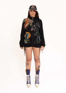 Bedazzled zip front knit jumper