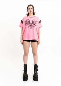 Awatea T-Shirt- Pink/ Lace Trim