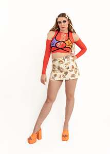 Cry Now Clown Print Starkini Top- purple/ orange