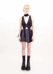Sour Doll: Bubble Skirt- black/ pinstripe panelled