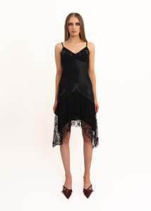 Silk beaded dress with handkerchief hem