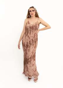 Bias cut silk slip dress with beading