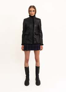 Vintage Outerwear: Leather jacket with fur trim