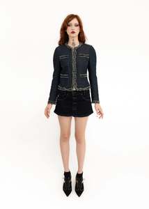 Vintage Outerwear: Denim blazer with frayed trims