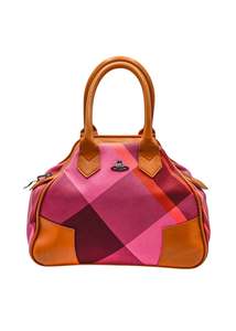 Vintage Accessories: Pink/ orange tartan Yasmine bowler bag