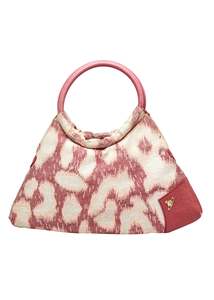90s vintage pink jacquard leopard print bag with circular handle