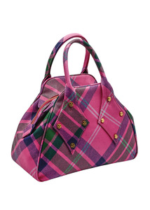 Yasmine pink tartan bowler bag