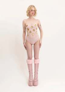 Sequinned heart bodysuit with pompom detail