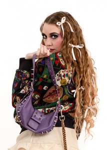 Spiked leather mini bag- purple