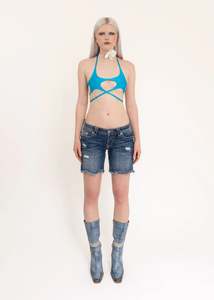 Denim jorts with lace insert