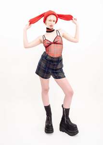 Vintage Shorts: Kangaroo pouch tartan shorts