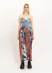 Remake: Reconstructed bleached denim/ tartan maxi skirt