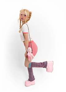 Independent Knitwear: Knit Leg warmers- pink/ blue marle