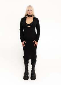 Wool knit dress with plunging neckline