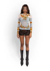 Mariniere stripe baroque print print mesh top