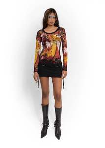 Gaultier: Painted figure print mesh top