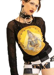 Gaultier: 90s vintage Hindi Godess/ Deity print mesh top