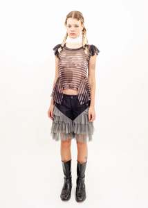 Gaultier: Mesh peplum frill top