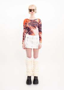 90s vintage palm tree tropical print mesh top