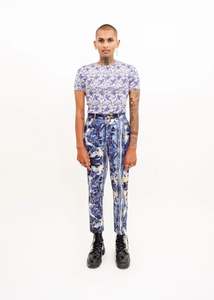 Lace print opaque mesh t-shirt