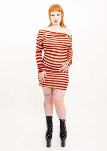 Cowl neck striped mesh dress