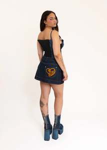 Heart Orb Embroidered Denim Mini Skirt