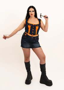 Dark wash denim mini skirt