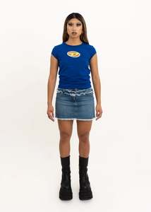 Vintage Clothing Under 100: Denim mini skirt with frayed trims