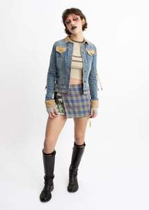 Y2k denim cowgirl jacket with suede accents
