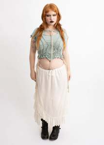 Fae keyhole braided short sleeve top- Sage green