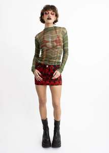 Hot Girl Holiday Edit: Warped tartan print silk mesh top