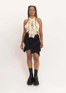 Silk ruffle front halter with beading