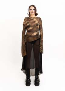 Silk asymmetric drape top- dark brown
