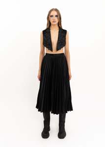 AD2020 Knife pleated satin midi skirt