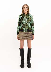 Beaded floral embroidered mesh bomber jacket