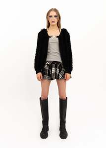 Fuzzy zip front knit cardigan