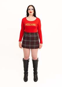 Wool-blend tartan mini skirt