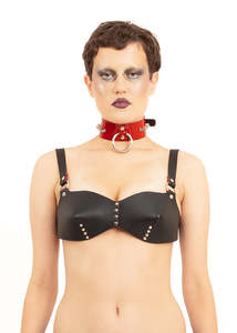Independent Designer: Patent O-Ring Spiked Choker- Cherry Red
