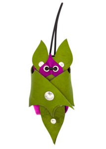 Leather Bat Pouch- magenta and green