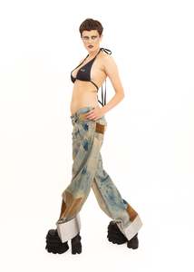 Steel plated patchwork jeans