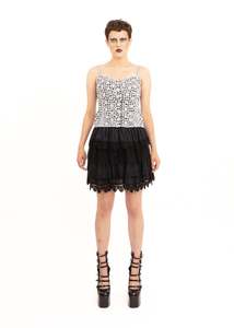 Tiered silk/ cotton lace trimmed mini skirt