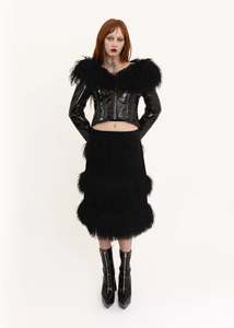 Faux Mongolian sheepskin trimmed vinyl jacket