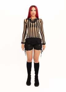 90s vintage striped mesh top with lace trims