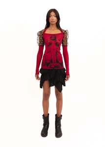 Lilith puff sleeve screen printed mesh top