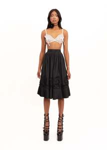Skirts: Rosette trim sateen midi skirt