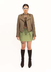 Metallic jacquard biker jacket