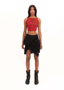 Beaded silk crop top with corset back