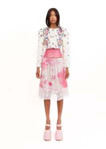Embroidered puff sleeve vinyl jacket