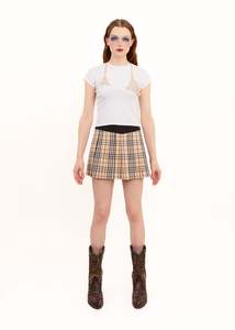 Off Cut Tee- White + Beige Polkadot
