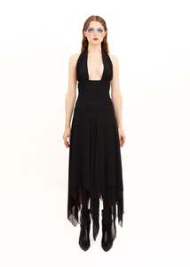 Silk handkerchief hem halter dress